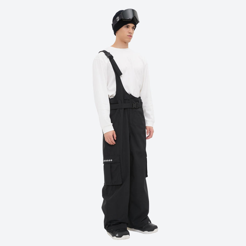 Men's waterproof 3L bib snow pants - black bib snow pants with gray top, for cold-weather winter sports