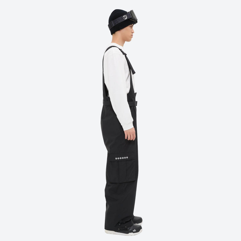 Men's breathable 3-layer suspender ski pants - black bib snow pants with gray top, for skiing and snowboarding