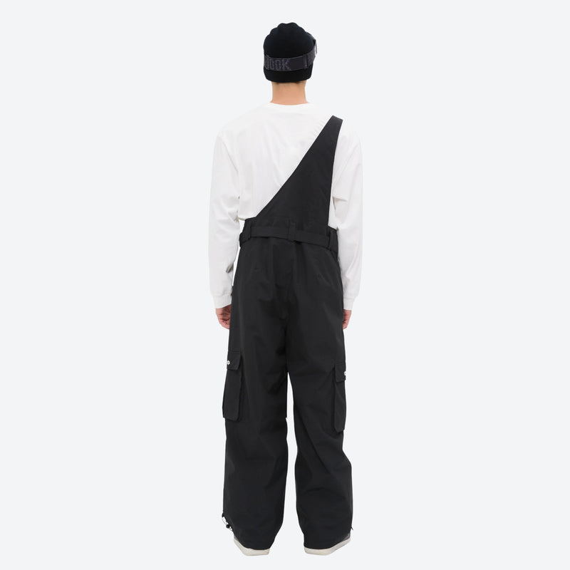 Men's bib snowboard pants with cargo pockets - black bib snow pants with gray top, for resort and backcountry days