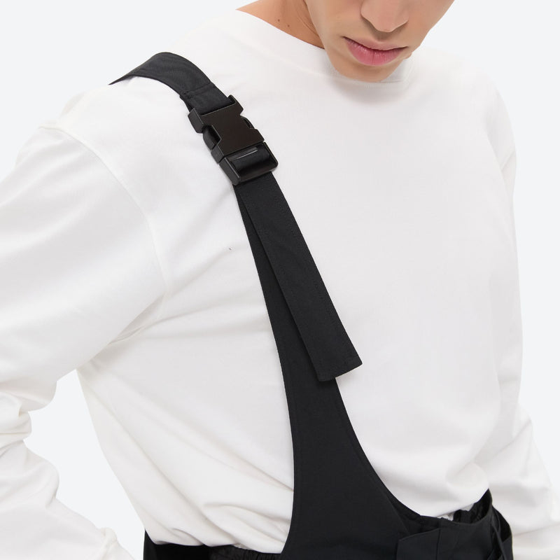 Breathable 3-layer suspender ski pants with cargo pockets - black, for cold-weather winter sports