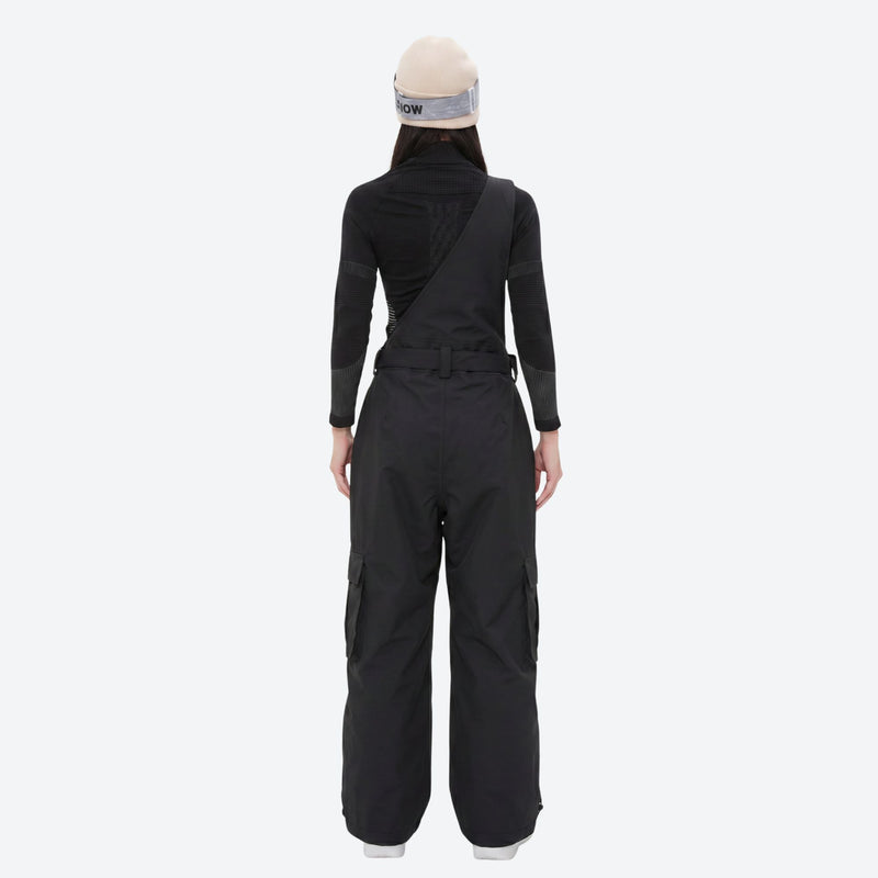 Unisex waterproof 3L bib snow pants - black bib snow pants with black top, on-model back view, for powder and piste riding