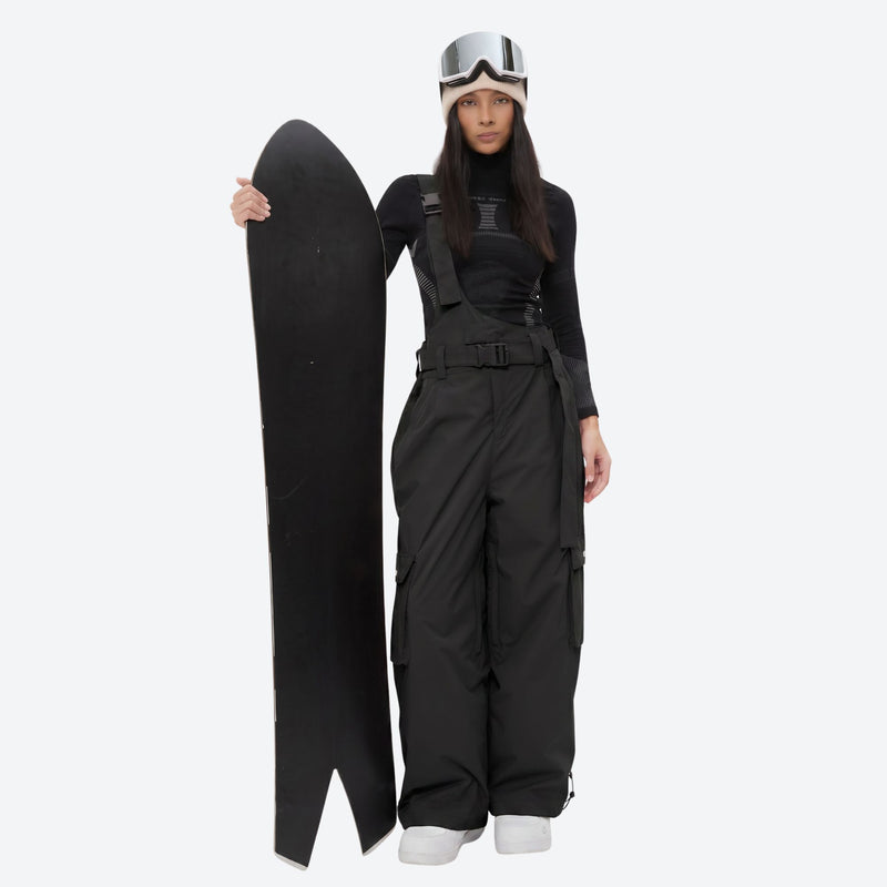 Unisex waterproof 3L bib snow pants - black bib snow pants, for cold-weather winter sports