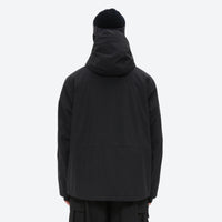 
                  
                    Men's breathable ski jacket and pants set - black, on-model back hood view, for cold-weather winter sports
                  
                