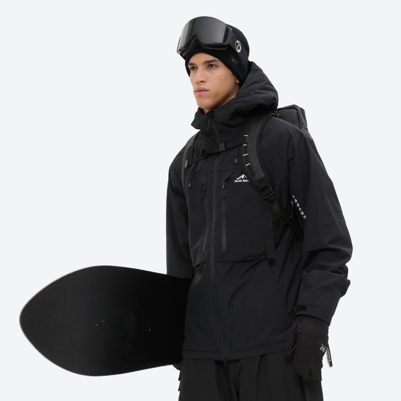 Men's waterproof 3L snow jacket and pants series - black, for cold-weather winter sports