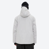 
                  
                    Men's breathable ski jacket and pants set - light gray, on-model back hood view, for cold-weather winter sports
                  
                