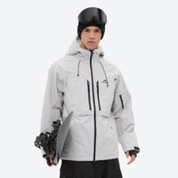 
                  
                    Men's 3-layer snowboard jacket and pants - light gray, on-model front view, for powder and piste riding
                  
                