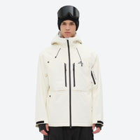 
                  
                    Men's breathable ski jacket and pants set - cream, on-model front view, for cold-weather winter sports
                  
                