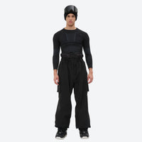 
                  
                    Men's 3-layer snowboard jacket and pants - black bib pants, on-model front view, for cold-weather winter sports
                  
                