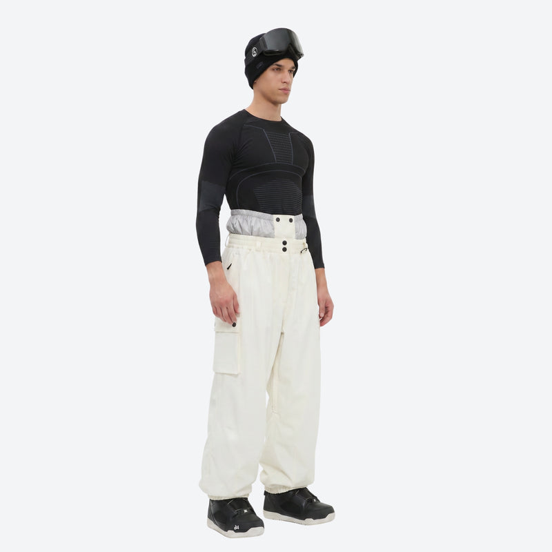 Men's waterproof 3L snow jacket and pants series - cream snow pants, on-model front view, for cold-weather winter sports