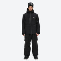 
                  
                    Men's 3-layer snowboard jacket and pants - black jacket with black pants, on-model front view, for powder and piste riding
                  
                