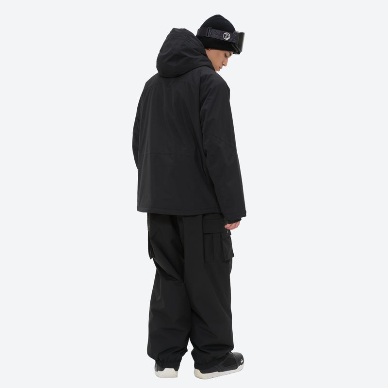 Men's waterproof 3L snow jacket and pants series - black jacket with black pants, for powder and piste riding