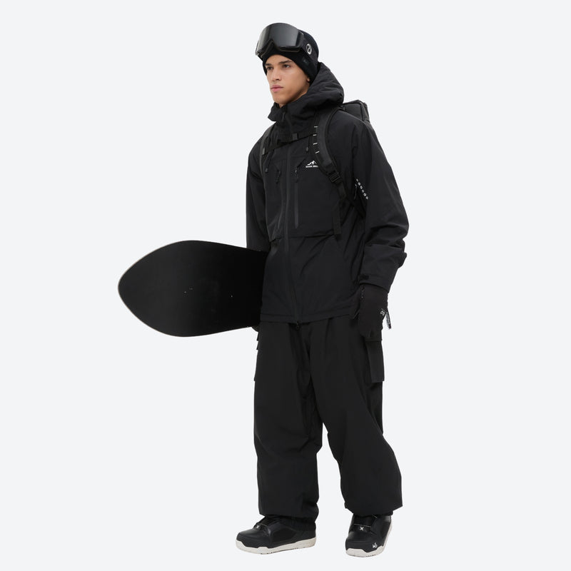 Men's breathable ski jacket and pants set - black jacket with black pants, for resort and backcountry days