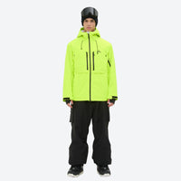
                  
                    Men's breathable ski jacket and pants set - neon green, on-model full-body front view, for powder and piste riding
                  
                