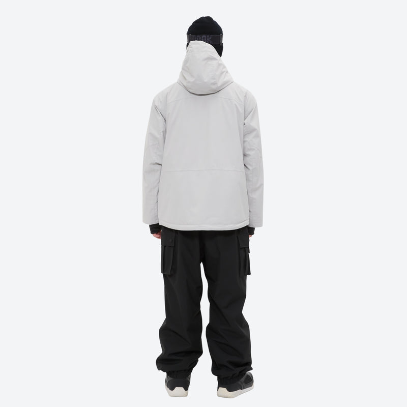 Men's waterproof 3L snow jacket and pants series - light gray jacket with black pants, for cold-weather winter sports