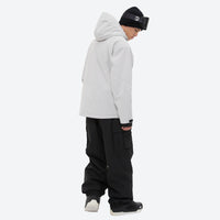 
                  
                    Men's 3-layer snowboard jacket and pants - light gray jacket with black pants, for resort and backcountry days
                  
                