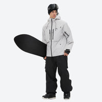 
                  
                    Men's waterproof 3L snow jacket and pants series - light gray jacket with black pants, for skiing and snowboarding
                  
                