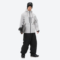 
                  
                    Men's 3-layer snowboard jacket and pants - light gray jacket with black pants, for cold-weather winter sports
                  
                