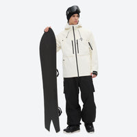 
                  
                    Men's breathable ski jacket and pants set - cream jacket with black pants, for skiing and snowboarding
                  
                