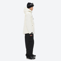 
                  
                    Men's 3-layer snowboard jacket and pants - cream, on-model side view, for cold-weather winter sports
                  
                