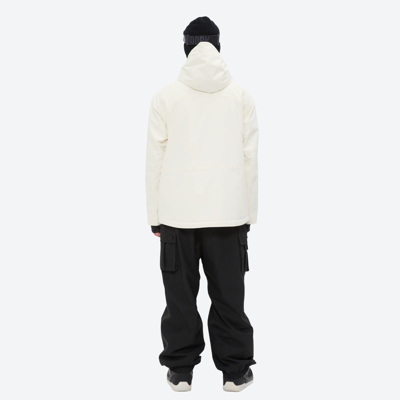 Men's breathable ski jacket and pants set - cream jacket with black pants, for cold-weather winter sports