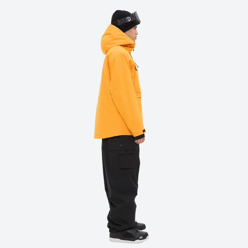 Men's breathable ski jacket and pants set - amber orange jacket with black pants, for powder and piste riding