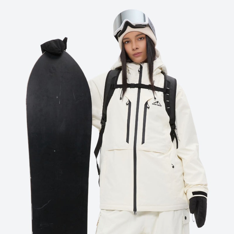 Women's 3-layer snowboard jacket and pants - white jacket, for powder and piste riding