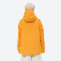 
                  
                    Women's 3-layer snowboard jacket and pants - mustard yellow anorak jacket, on-model back view, for cold-weather winter sports
                  
                