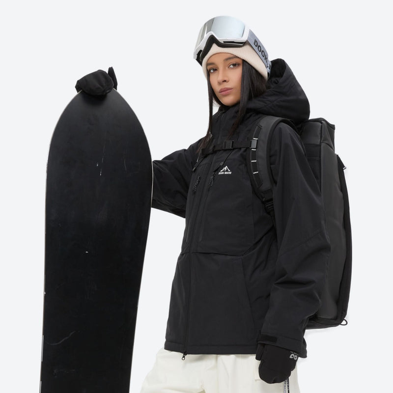 Women's breathable ski jacket and anorak set - black jacket, for cold-weather winter sports