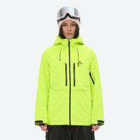 
                  
                    Women's 3-layer snowboard jacket and pants - neon green jacket, on-model front view, for skiing and snowboarding
                  
                