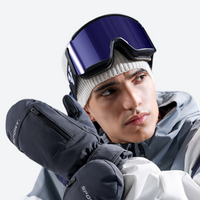 
                  
                    Enhanced comfort snow mittens with warm fleece - black snow mittens on men with goggles, for skiing and snowboarding
                  
                
