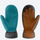 Enhanced comfort snow mittens with warm fleece - teal brown snow mittens, pair front and back view, for winter mountain trips