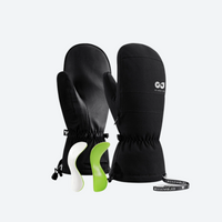 
                  
                    Warm winter mittens with detachable wrist pad - black snow mittens pair, front and back view, for resort ski days
                  
                