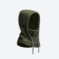 
                  
                    Brio fleece hood facemask and neckwarmer - olive fleece hood facemask, product view, for winter mountain trips
                  
                