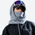 Warm fleece balaclava hood with drawstring - gray fleece hood facemask on women with goggles and cap, worn front view