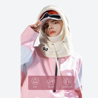 
                  
                    Brio fleece hood facemask and neckwarmer - cream fleece hood facemask on women with goggles, for resort ski days
                  
                