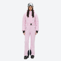 
                  
                    Women's breathable 3-layer jumpsuit ski suit - pink one-piece snow suit, on-model front view, for powder and piste riding
                  
                