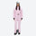 Women's breathable 3-layer jumpsuit ski suit - pink one-piece snow suit, on-model front view, for powder and piste riding