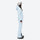 Women's breathable 3-layer jumpsuit ski suit - ice blue one-piece snow suit, on-model side view, for powder and piste riding
