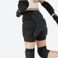 
                  
                    Padded silicon hip shorts and knee pads - black silicon impact protection shorts on women with elbow and knee pads
                  
                