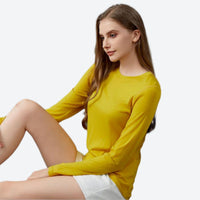 
                  
                    Women's breathable pure merino wool long-sleeve - yellow women's merino wool base layer top, for hiking and trail walking
                  
                