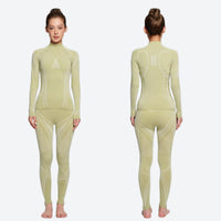 
                  
                    Merino wool compression base layer suit - khaki merino compression base layer suit on women, for skiing and snowboarding
                  
                