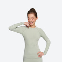 
                  
                    Warm merino wool baselayer suit for snow sports - sage merino compression base layer suit on women
                  
                