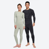 
                  
                    Merino wool compression base layer suit - sage and black merino compression suit couple, for skiing and snowboarding
                  
                