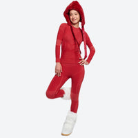 
                  
                    Warm merino wool baselayer suit for snow sports - red merino compression base layer suit on women, for winter snow sports
                  
                