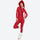 Warm merino wool baselayer suit for snow sports - red merino compression base layer suit on women, for winter snow sports