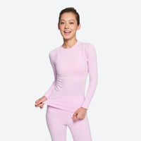 
                  
                    Warm merino wool baselayer suit for snow sports - pink merino compression base layer suit on women, for cold-weather training
                  
                
