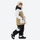 Kids colorblock snowboard jacket and pants set - tan white colorblock kids jacket with black pants, for family resort trips