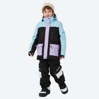 
                  
                    Kids breathable 2-layer ski suit with gaiters - blue black lavender colorblock kids jacket with black pants
                  
                