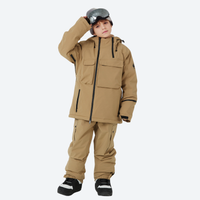 
                  
                    Kids breathable 2-layer ski suit with cargo pockets - tan kids jacket with tan pants, for snow play and winter commute
                  
                