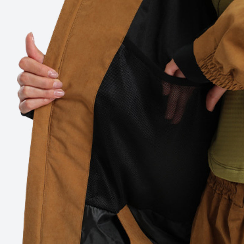Unisex waterproof 3L snow anorak jacket and pants - coffee brown, for cold-weather winter sports